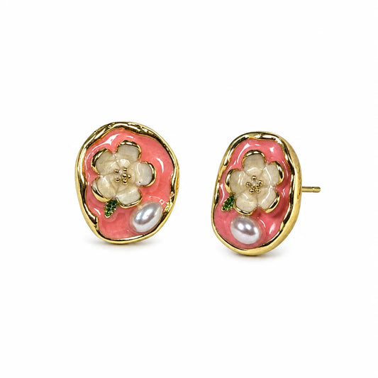 Peach Floral Studs