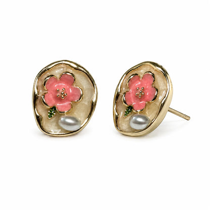 White Floral Studs