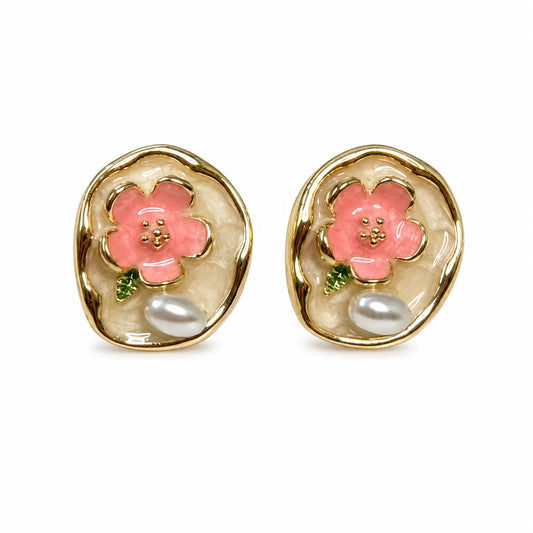 White Floral Studs