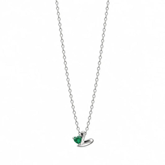 Stoned Heart Necklace - Silver